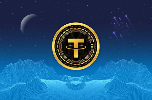 Dijital arkaplanda sanal para birimi resimleri var. 3d illüstrasyon.