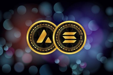 Çığ ve solana-sol sanal para birimi logosu. 3d illüstrasyon.