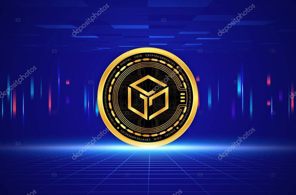 Gala virtual currency image in the digital background. 3d illustrations.