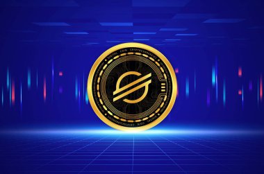 Dijital arkaplanda yıldız-xlm şifreli para birimi resimleri. 3d illüstrasyon.