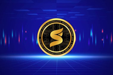 Dijital arka planda süper çiftlik süper sanal para birimi görüntüleri. 3d illüstrasyon.