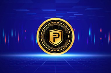 Dijital arkaplanda Pivx kripto para birimi resimleri. 3d illüstrasyon.