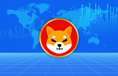 Shiba renkli arka planda sanal para birimi görselleri. 3d illüstrasyon.