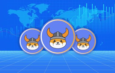 Dijital arka planda floki para sanal para birimi görüntüsü. 3d illüstrasyon.