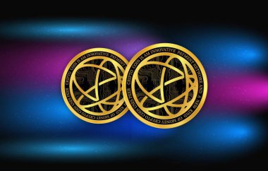 Dijital arkaplanda Celestia-tia şifreli para birimi logoları var. 3d illüstrasyon.