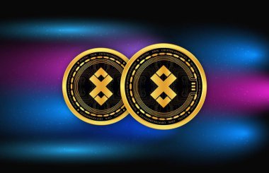 Dijital arkaplanda kripto para birimi logoları var. adex-adx madeni para. 3d illüstrasyon.