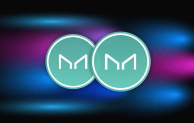 Dijital arka planda sanal para üreticisi-mkr madeni parasının bir görüntüsü. 3d illüstrasyon.