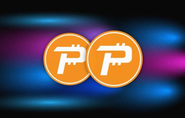 Dijital arkaplanda kripto para birimi logoları var. Pascal-Pasc madeni parası. 3d illüstrasyon.