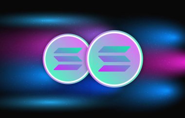 Dijital arkaplanda solana-sol sanal para birimi resmi. 3d illüstrasyon