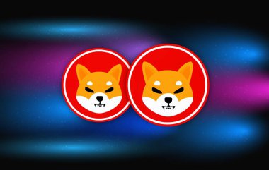 Shiba renkli arka planda sanal para birimi görselleri. 3d illüstrasyon.