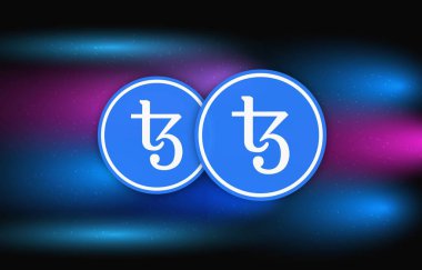 Teos-xtz dijital arkaplanda sanal para birimi görüntüsü. 3d illüstrasyon.