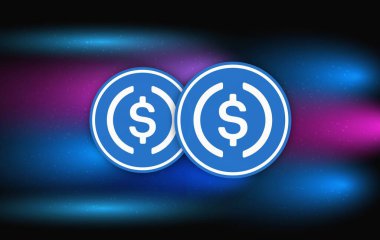 USDC dijital arkaplanda sanal para birimi görüntüleri. 3d illüstrasyon.