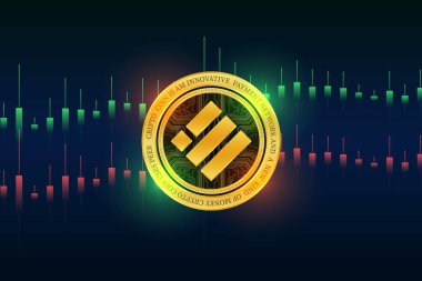 Binance usd-busd dijital arkaplanda sanal para birimi resmi. 3d illüstrasyon.