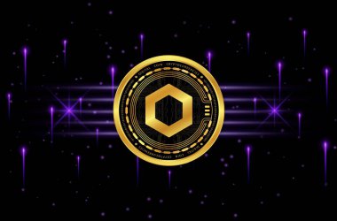 Dijital arkaplanda zincirli bağlantı sanal para birimi resmi. 3d illüstrasyon.