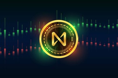 Dijital arka planda Protokol madeni para ve logonun yanında. 3d illüstrasyon resminin yanında.