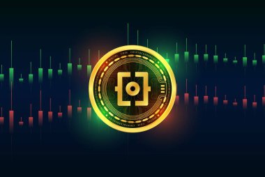 Dijital arkaplanda Ordi kripto para biriminin görüntüleri. 3d illüstrasyon.