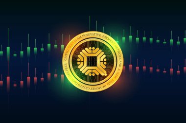 Dijital arkaplanda qtum şifreleme resimleri. 3d illüstrasyon.