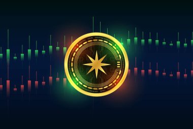 Dijital arkaplanda paralı sanal para birimi görüntüleri. 3d illüstrasyon.