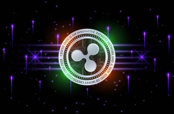 ripple-xpr изображения виртуальной валюты на цифровом фоне. 3d иллюстрации.