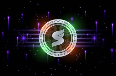 Dijital arka planda süper çiftlik süper sanal para birimi görüntüleri. 3d illüstrasyon.