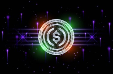 USDC dijital arkaplanda sanal para birimi görüntüleri. 3d illüstrasyon.