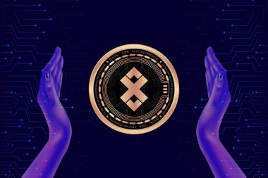 Dijital arkaplanda kripto para birimi logoları var. adex-adx madeni para. 3d illüstrasyon.
