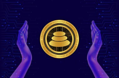 Dijital arkaplanda dengeleyici-bal sanal para birimi görüntüsü. 3d illüstrasyon.