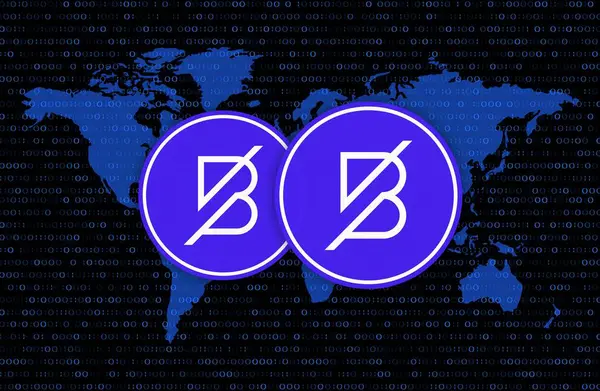 dijital arkaplanda bantlı sanal para birimi görüntüsü. 3d illüstrasyon.