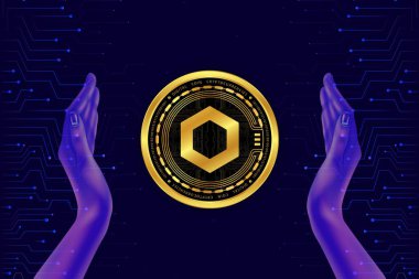Dijital arkaplanda zincirli bağlantı sanal para birimi resmi. 3d illüstrasyon.