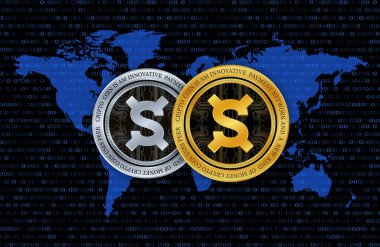frax share-fxs dijital arkaplanda sanal para birimi resmi. 3d illüstrasyon.