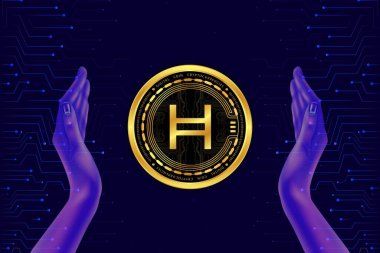 Hedera hashgraph-hbar sanal para birimi resimleri. 3d illüstrasyon.