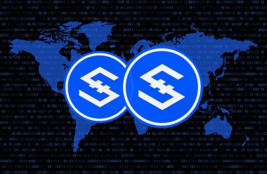 iostoken-iost sanal para birimi resimleri. 3d illüstrasyon.