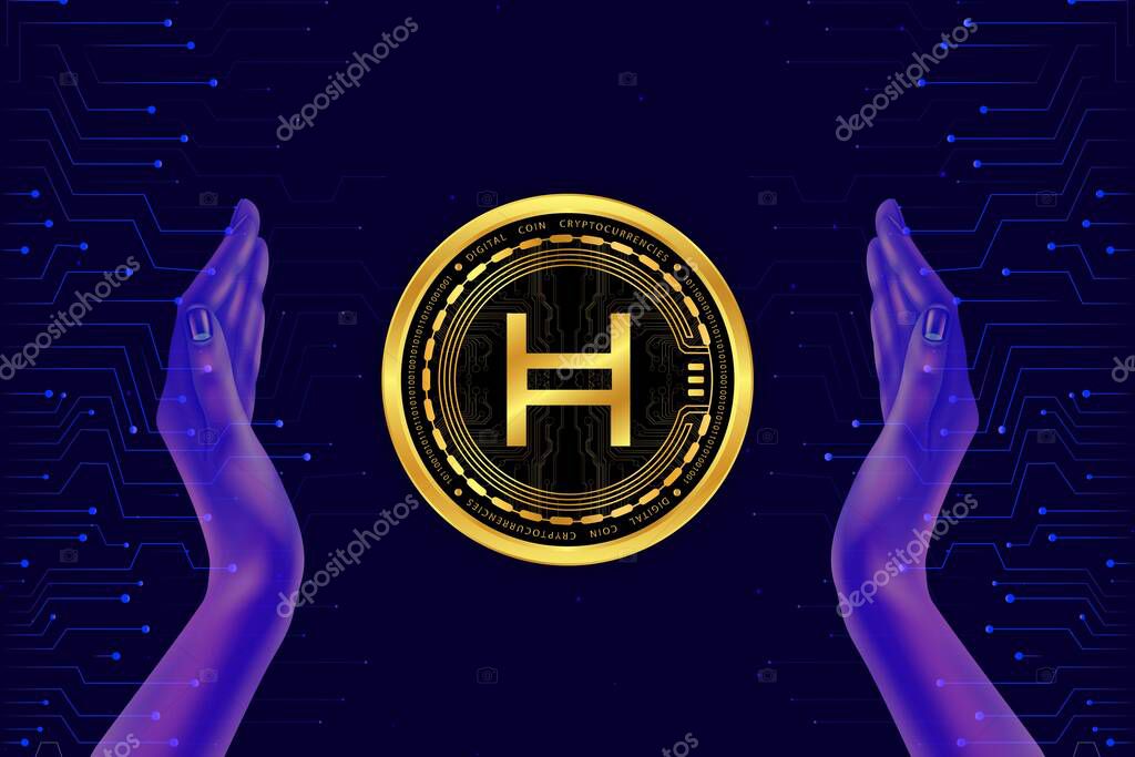 Hedera hashgraph-hbar virtual currency images. 3d illustration.
