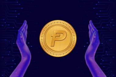 Dijital arka planda Potcoin-pot kripto para birimi resimleri. 3d illüstrasyon.