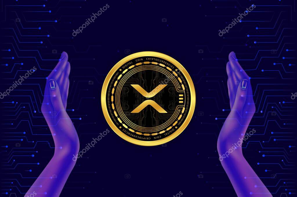 Ripple-xpr virtual currency images on digital background. 3d illustrations.