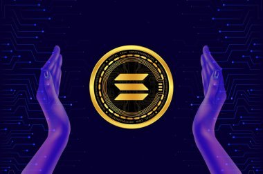 Dijital arkaplanda solana-sol sanal para birimi resmi. 3d illüstrasyon