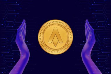 Dijital arkaplanda yıldız atlası sanal para birimi görüntüleri. 3d illüstrasyon.