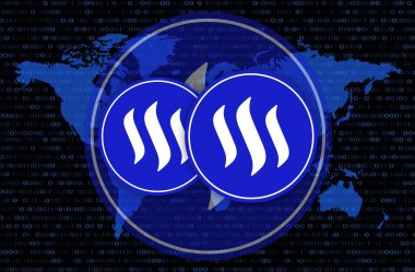 Dijital arkaplanda sanal para birimi görüntüleri var. 3d illüstrasyon.