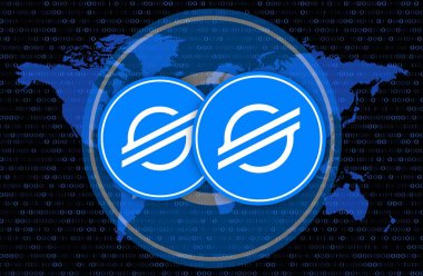 Dijital arkaplanda yıldız-xlm şifreli para birimi resimleri. 3d illüstrasyon.