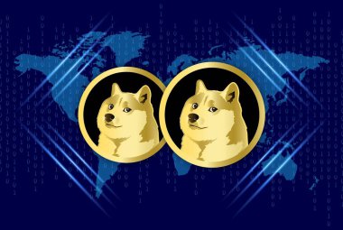 Dijital arkaplanda dogecoin-dog kripto para biriminin görüntüleri. 3d illüstrasyon.