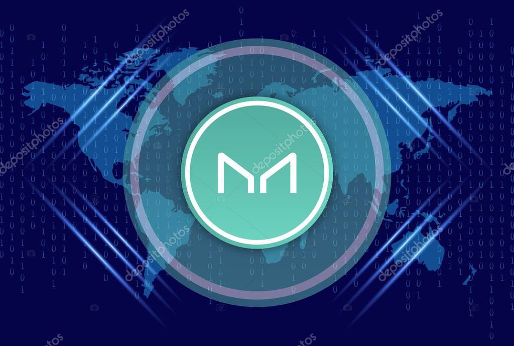 An image of the virtual currency maker-mkr coin on a digital background. 3d illustrations.