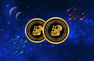 Dijital arka planda apecoin sanal para birimi görüntüsü. 3d illüstrasyon.