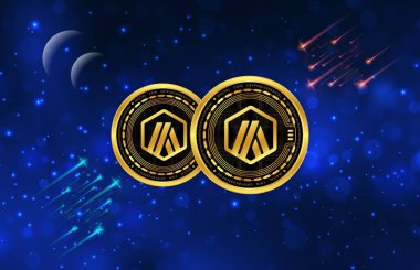 Arbitrum-yay sanal para biriminin dijital arkaplandaki görüntüsü. 3d illüstrasyon.