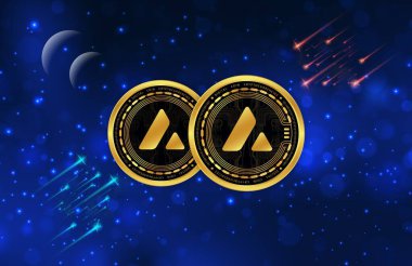 avalanche-avax virtual currency image in the digital background. 3d illustrations.