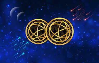 Dijital arkaplanda Celestia-tia şifreli para birimi logoları var. 3d illüstrasyon.