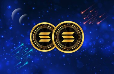 Dijital arkaplanda solana-sol sanal para birimi resmi. 3d illüstrasyon