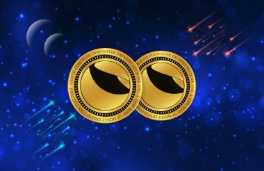 Terra luna sanal para biriminin dijital arkaplan görüntüsü. 3d illüstrasyon.