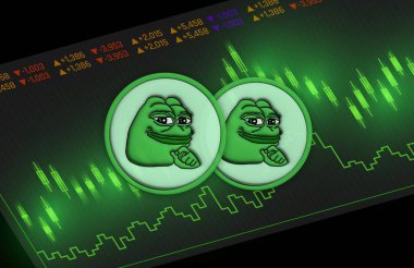 Dijital arkaplandaki pepe logosunun görüntüleri. 3d illüstrasyon.