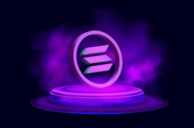 Dijital arkaplanda solana-sol sanal para birimi resmi. 3d illüstrasyon