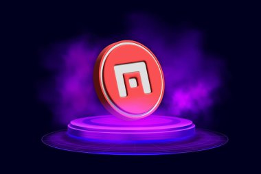 Dijital arkaplanda Uuma kripto para birimi görüntüleri. 3d illüstrasyon.